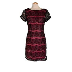 Chic Pink and Black Lace Mini Dress sz. 11